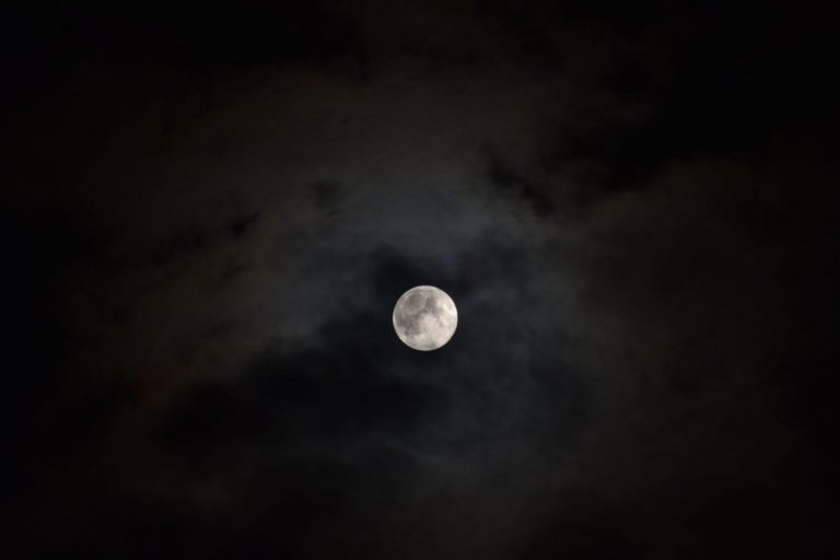 The full moon against a cloudy sky