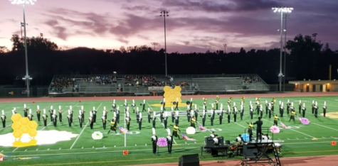 GOLD marching band compete in the Poway Tournament under the 2021 SCSBOA Field Championships 5A Division, Oct. 23. In the climax of their third movement, the band plays the tune of Simple Gifts after turning to face the audience. Photo Courtesy of Christine Kramer.