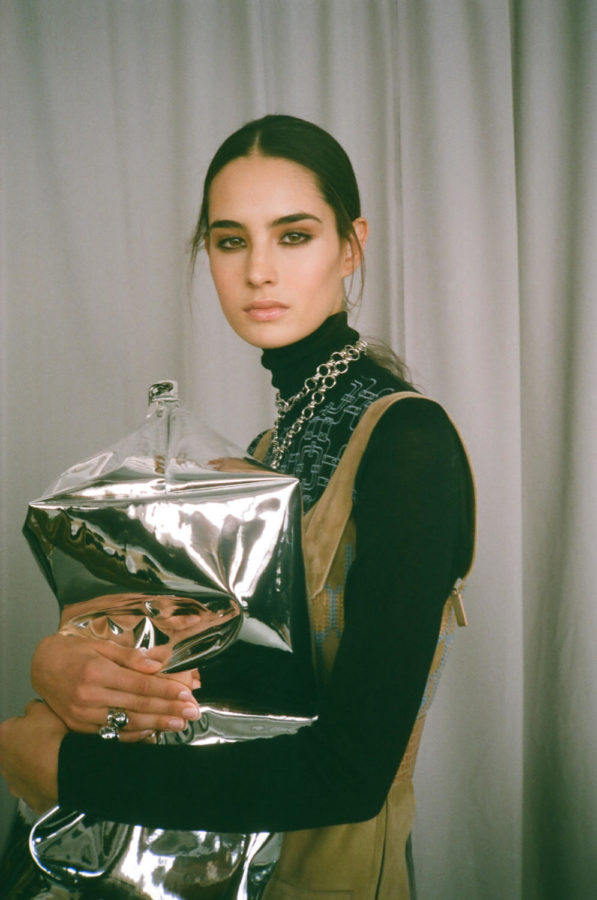 Africa Penalver backstage at Longchamp FW20. Photo by Mary Kang.
