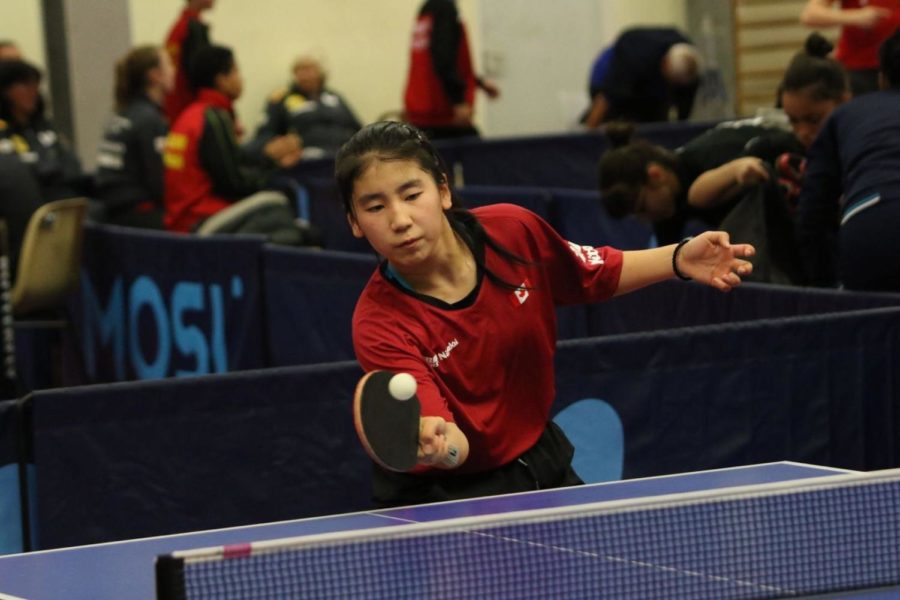 Liu competes against ping pong world champion