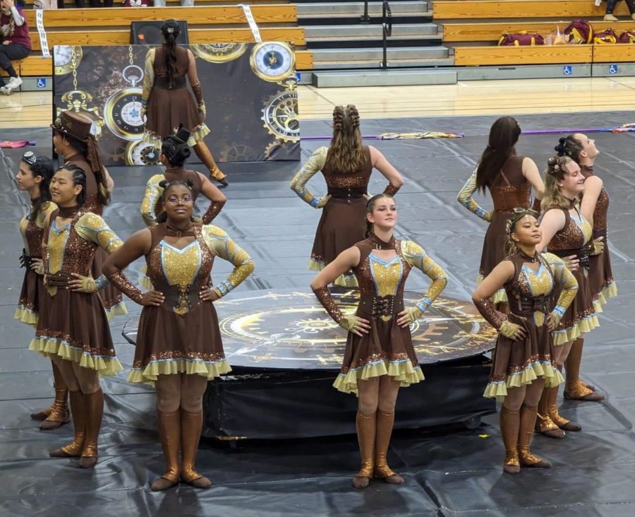 WVCG performs their Winter Guard show Beginners Guide To Time Travel at the WGASC Championships preliminaries, April 22, held at Marina High School. They won first in their Scholastic AA division.
