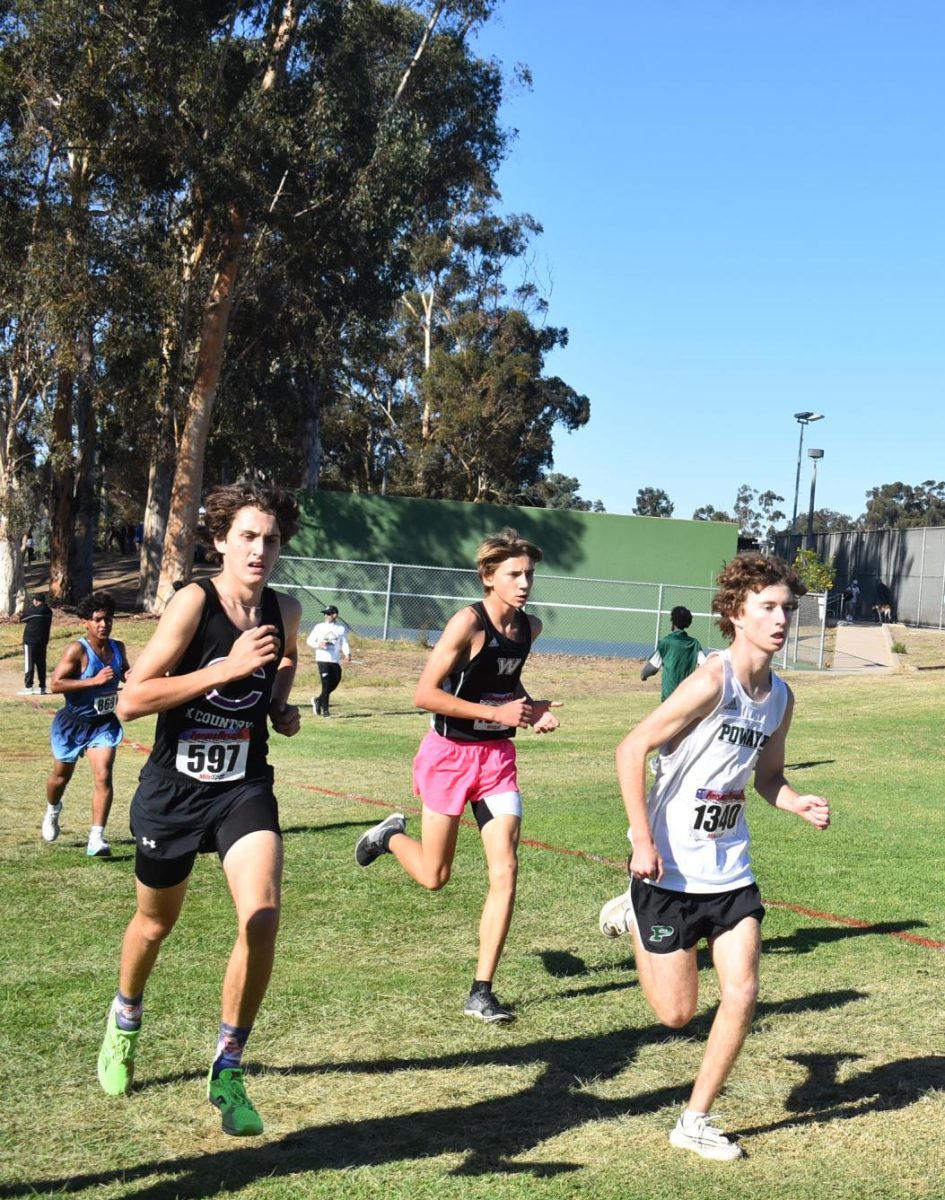Rowan Hannaman (11) runs through the first turn during his race, reaching the half mile marker in the Morley Field course, Nov. 11. He ended his race with a time of 16:01, beating his PR by over 20 seconds.