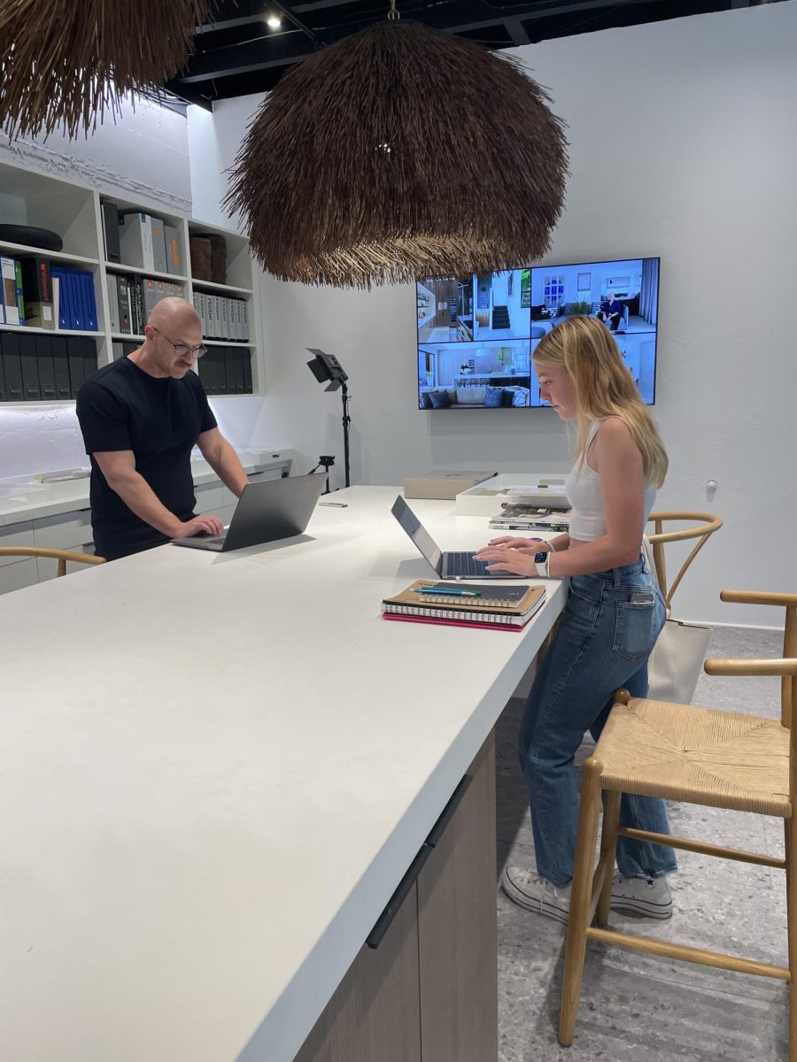 Interior designer Brian Brown collaborates with Bailie Govek 9110 on her project, The View, an outdoor area where students can relax. Over the summer, Govek interned at Brian Brown Studio where she learned the basics of interior design.