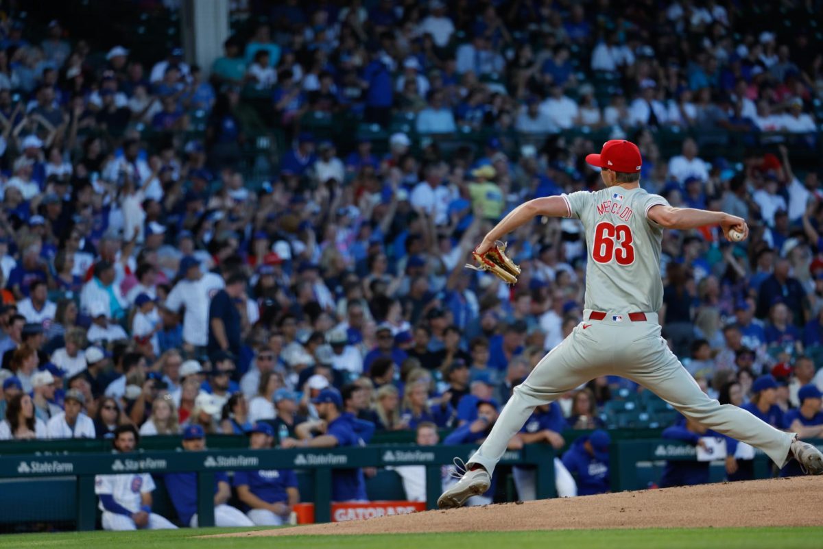 Michael Mercado ('17) winds up for a pitch in Detroit's Comerica Park, surrounded y a crowd of close to 40,000 people, June 24. The Westview alumn made his major league debut for the Philadelphia Phillies after seven years in the minor leagues. 