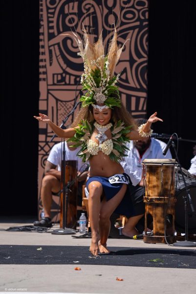 Kalea Minabe (12) competes in the Heiva San Diego dance competition, Aug. 2-4, She performed in two categories: Aparima and Ote'a, winning first place and second place respectively. Minabe also won the award for the best costume at the competition with fresh flowers and greens