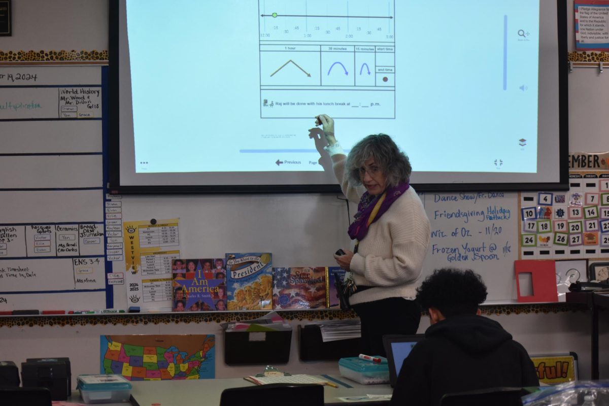 Heidrick-Barnes teaches her first period class how to tell time, Nov. 19. She has been teaching special education for 22 years.