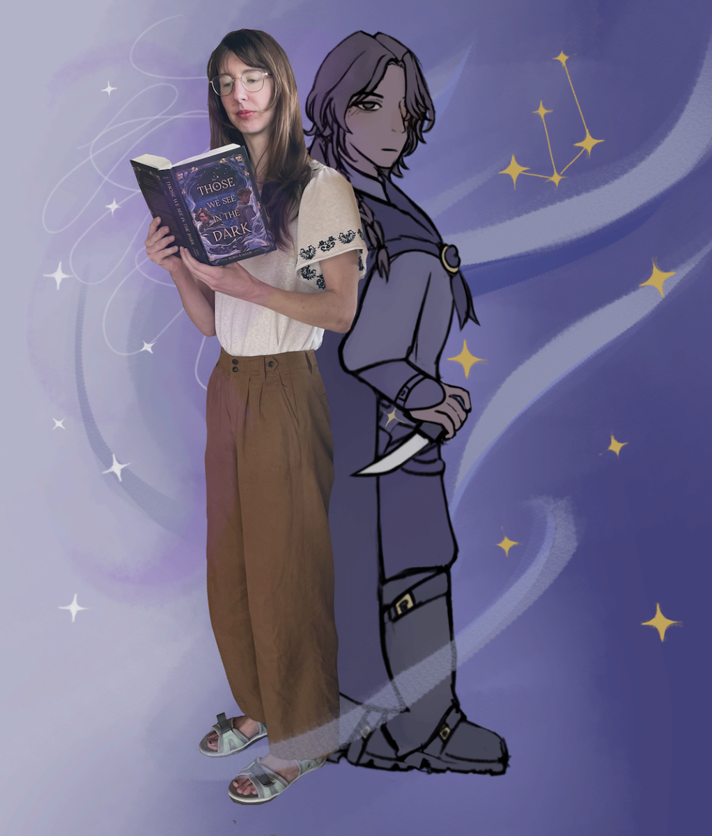 Robin Rakkeby ('11) stands back-to-back with the main character, Anaís Dí Sona from her self-published fantasy novel, Those We See In The Dark. 