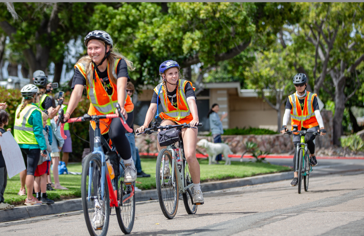 Grace Leventhal (12) [right] finishes the Ride Across California (RAC) at Mission Bay with the rest of the youth support team, April 12. Leventhal has been participating in the RAC every since fifth grade